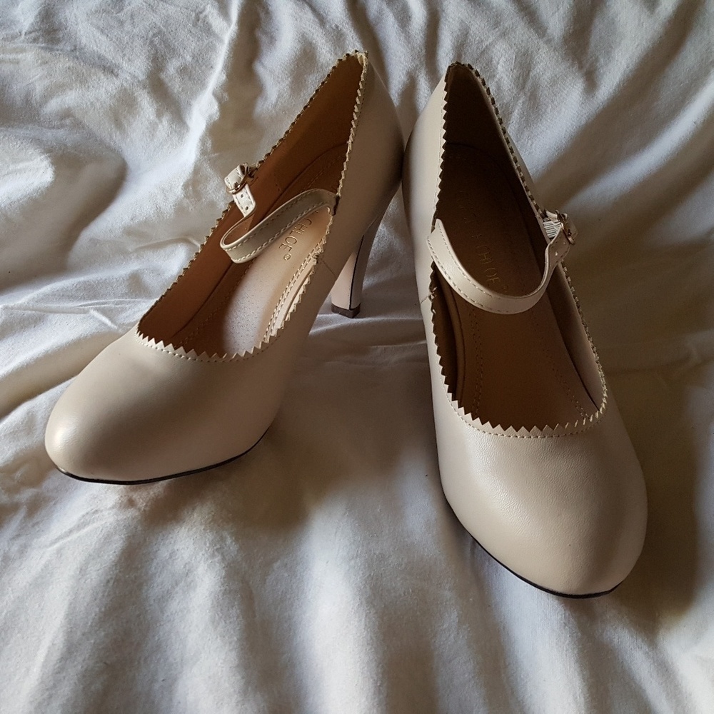 Chase + Chloe Mary Jane Heels in Cream